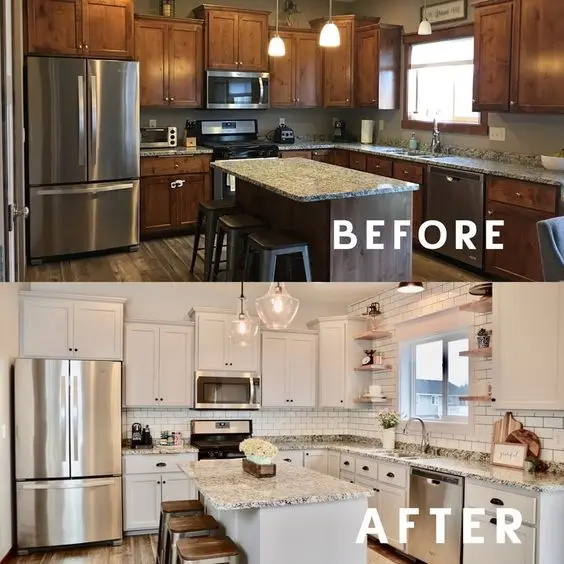 Cabinet refinishing before and after transformation